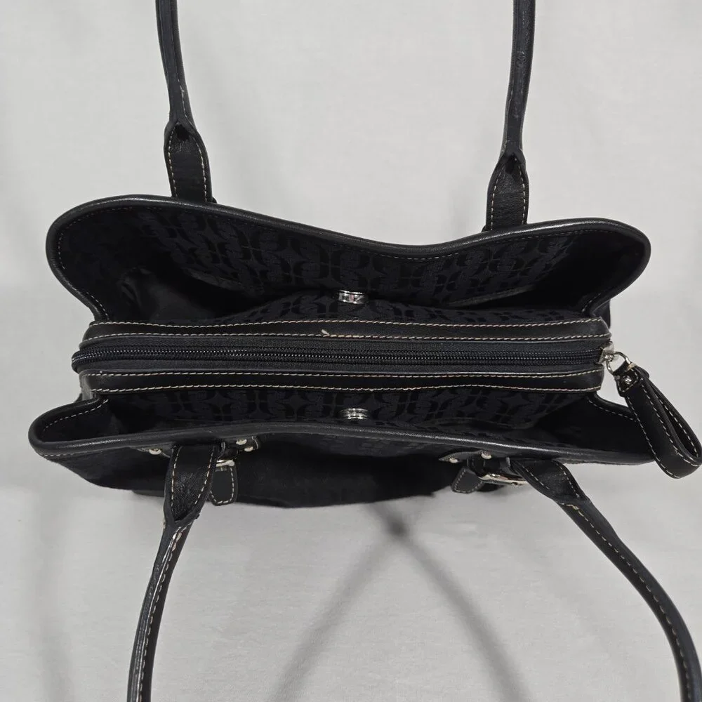 Vintage FOSSIL Y2K Whimsigoth BLACK Signature Canvas Leather Trim Shoulder Bag. - Picture 13 of 17
